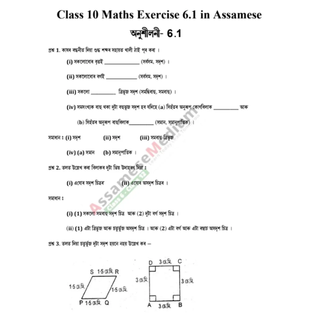 Class 10 Maths Ex 6.1 Solution in Assamese